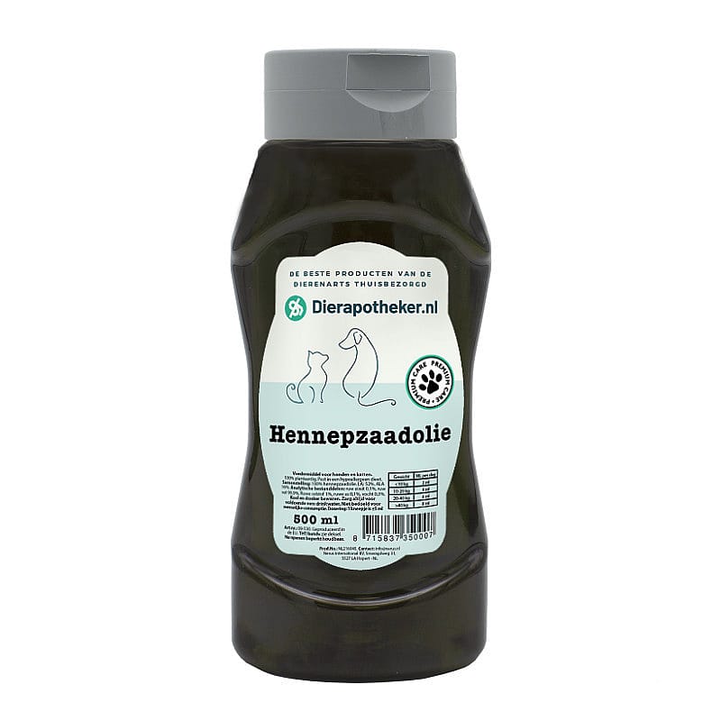 Dierapotheker Hennepzaadolie Hond & Kat 500 ml – Voor huid, vacht en algehele gezondheid