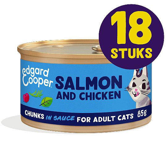 Edgard & Cooper Blikjes Zalm en Kip Chunks Adult Kat 18 x 85 gram