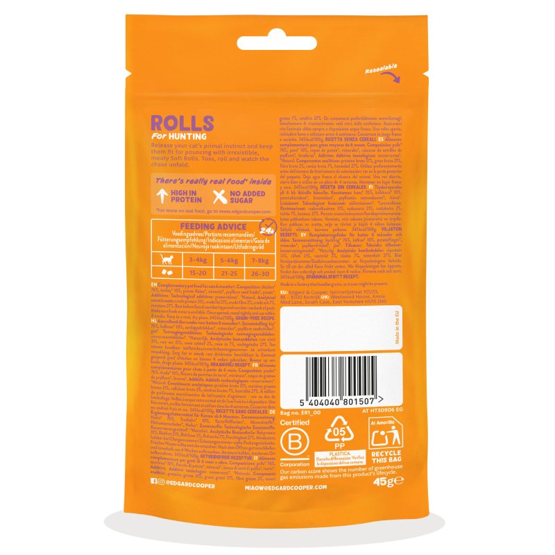 Edgard & Cooper Rolls Kattensnacks 45 gram Kip en Kalkoen