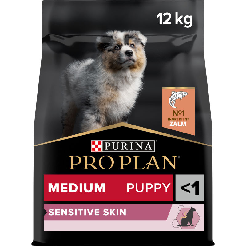 Purina Pro Plan Medium Puppy Sensitive Skin Hondenvoer Zalm 12 kg, Advertentie, Poster, Hond, Zoogdier, Huisdier