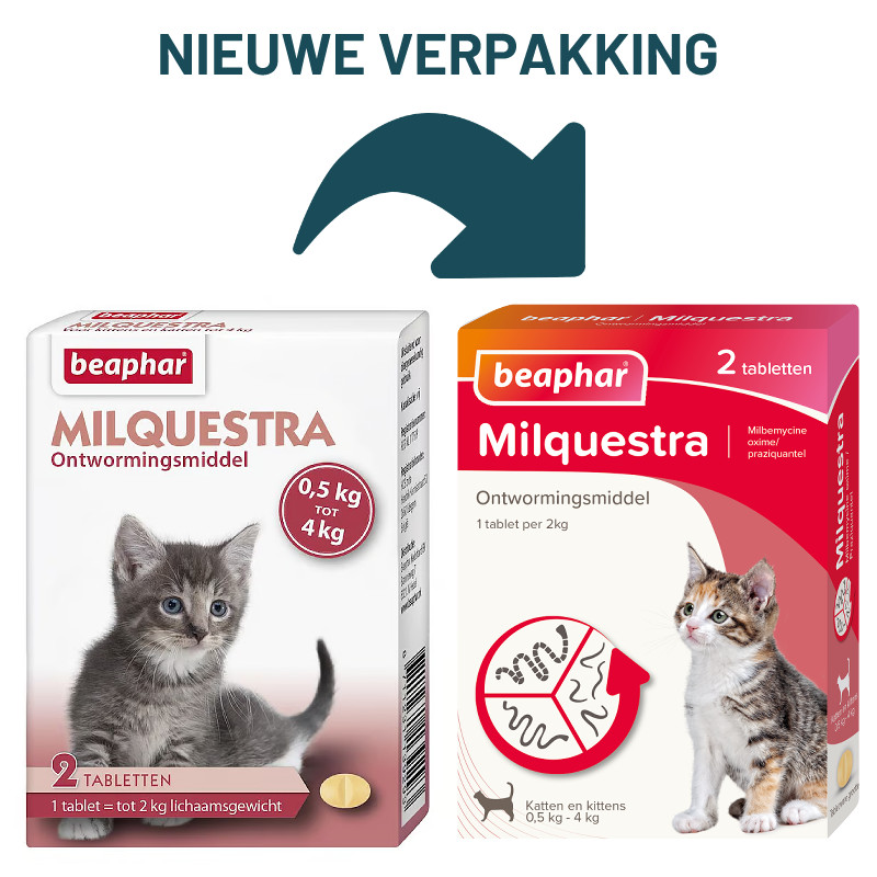 Beaphar Milquestra Ontwormingstabletten Kat 2 Tabletten - Kleine Kat en Kitten 0.5 tot 4 kg