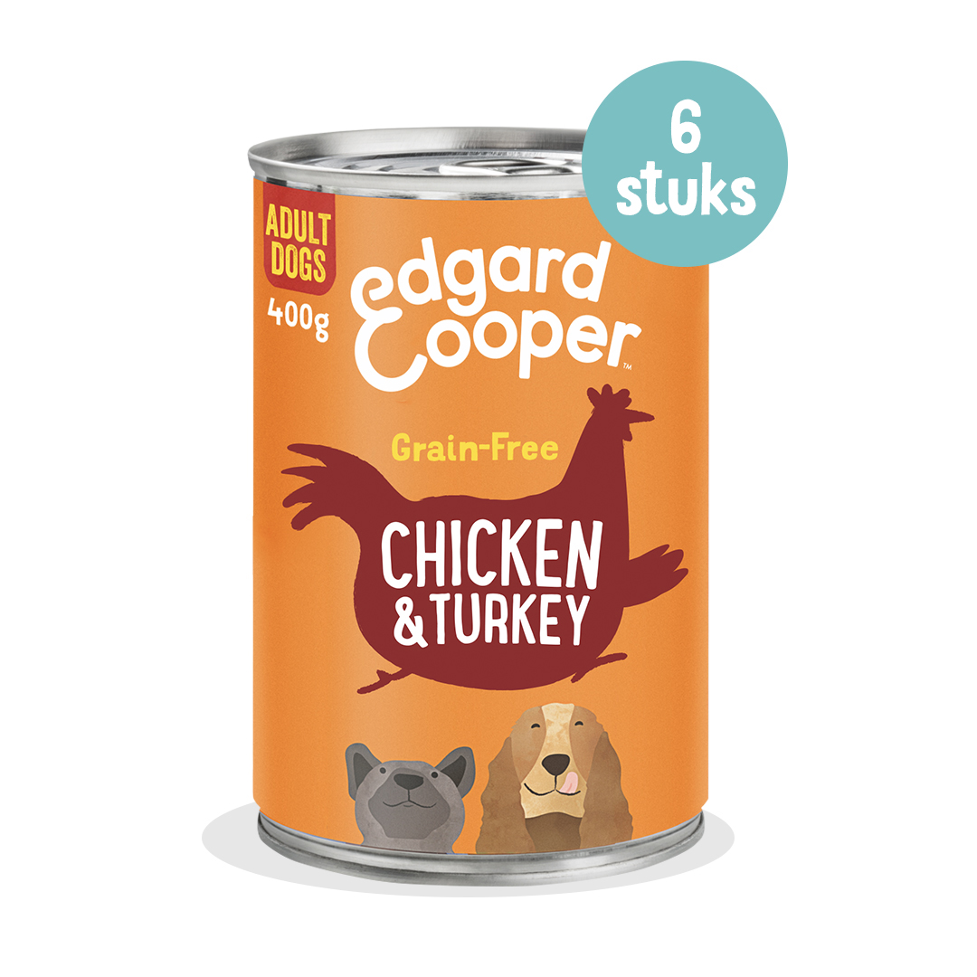 Edgard & Cooper Adult Hondenvoer Blikjes Kip & Kalkoen 6 x 400 gram