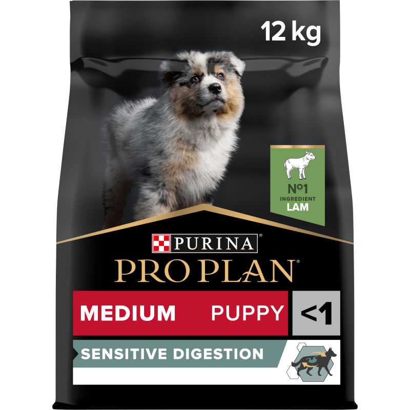 Purina Pro Plan Medium Puppy Sensitive Digestion Hondenvoer Lam 12 kg, Hond, Zoogdier, Huisdier, Advertentie, Poster