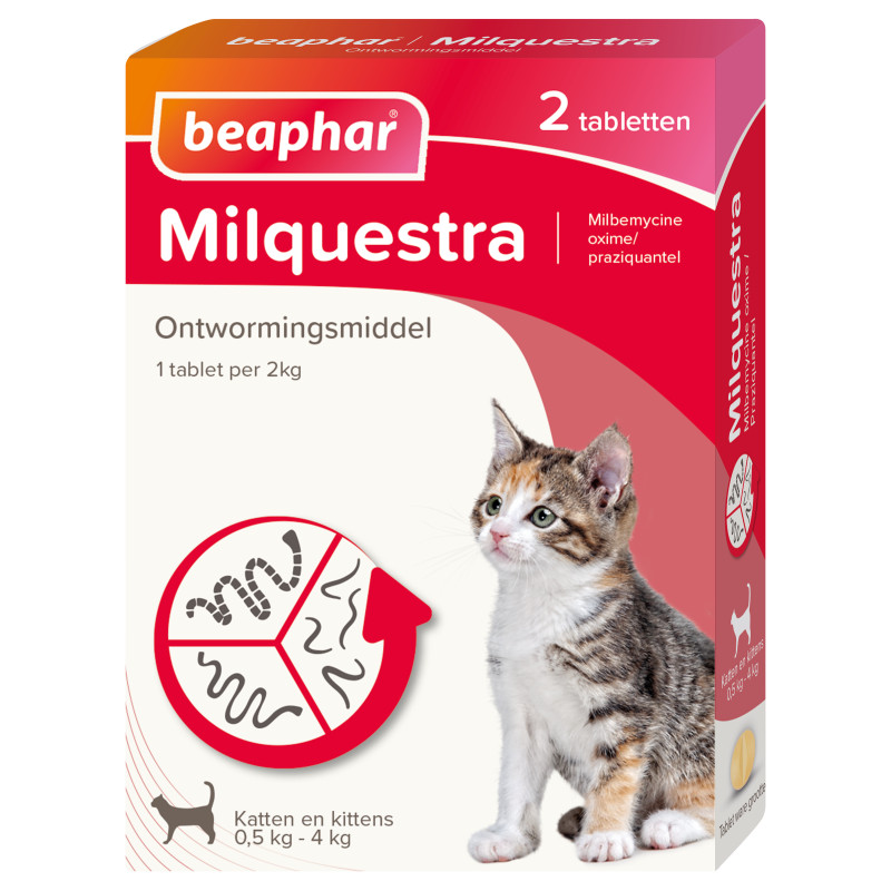 Beaphar Milquestra Ontwormingstabletten Kat 2 Tabletten - Kleine Kat en Kitten 0.5 tot 4 kg