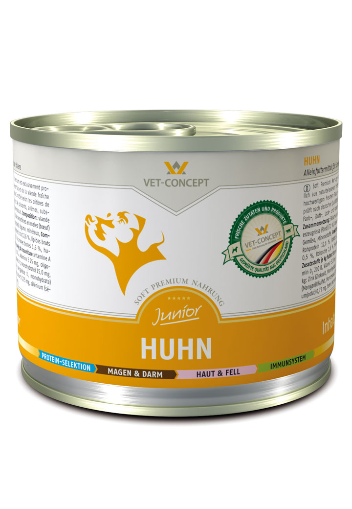 Vet-Concept Puppy Kip Hondenmenu 6 x 200 gram blikjes - Kip, Tin, Kan, Aluminium, Ingeblikte goederen, Voedsel