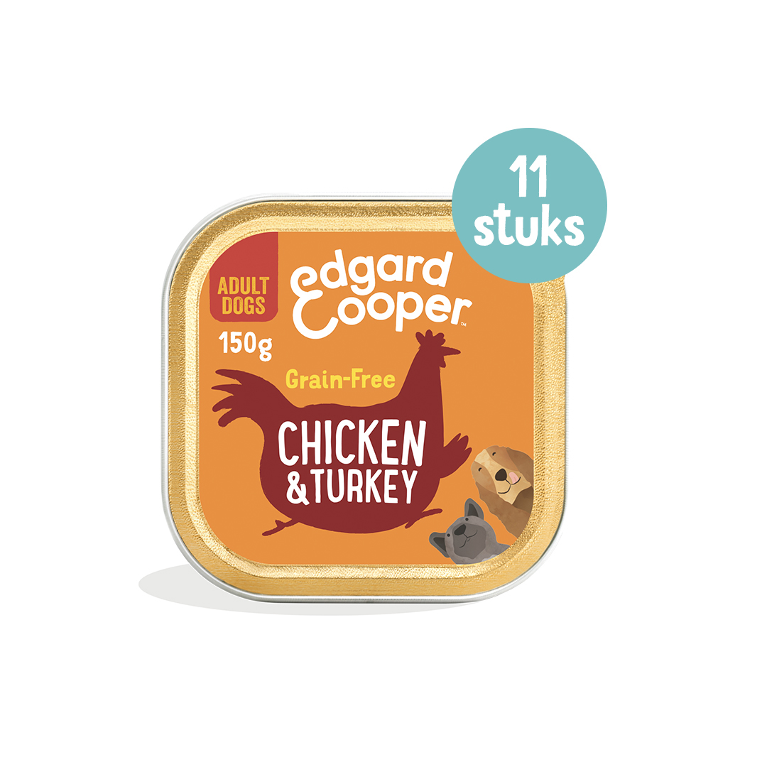 Edgard & Cooper Natvoer voor honden (kip en kalkoen, 800 g x 6), hondenvoer nat 800 g graanvrij, natuurlijke ingrediënten en vers vlees, vol essentiële aminozuren
