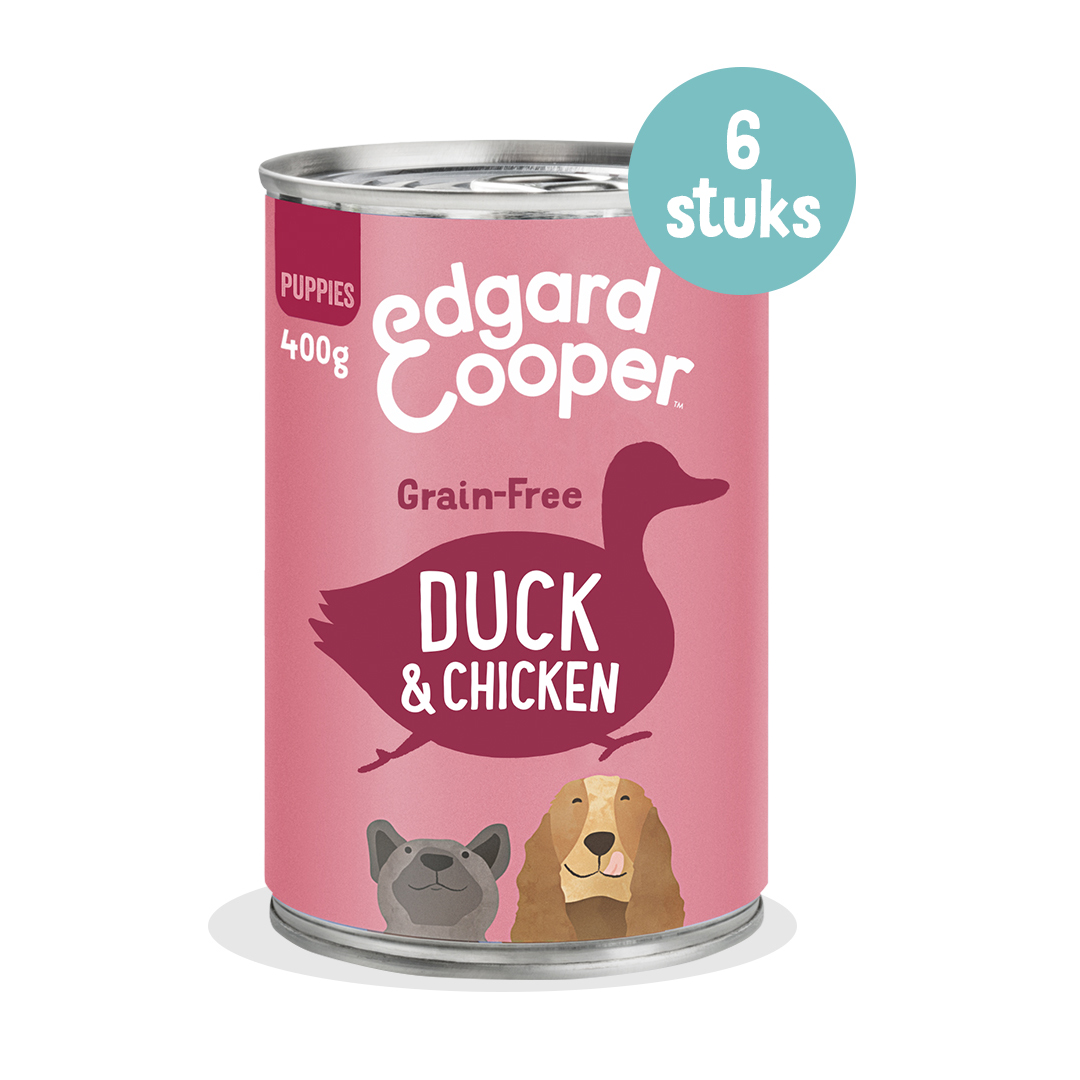 Edgard & Cooper Puppyvoer Blikjes Eend en Kip 6 x 400 gram, Tin, Aluminium, Kan, Ingeblikte goederen, Voedsel