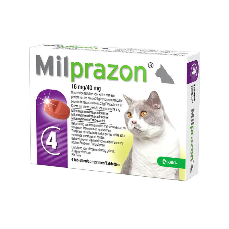 Milprazon Ontwormingstablet Grote Kat 4 tabletten - 16 mg